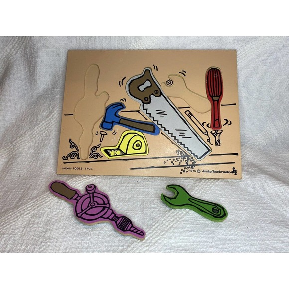 Vintage Judy Instructo Wooden Puzzle Tools #J040015 6 Pieces 1975 - Picture 2 of 2